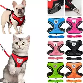 Шлейка для собак и кошек, прогулочный поводок, жилет, нагрудный ремень, ремень для собачьей шлейки, воротник, полиэстер, регулируемая сетчатая шлейка для кошек S