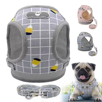 Шлейка для собак и кошек с поводком, регулируемый жилет, товары для прогулок, мягкий дышащий клетчатый ошейник для щенков, маленьких, средних, больших собак XL серый