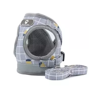 Шлейка для собак и кошек с поводком, регулируемый жилет, товары для прогулок, мягкий дышащий клетчатый ошейник для щенков, маленьких, средних, больших собак XS хаки