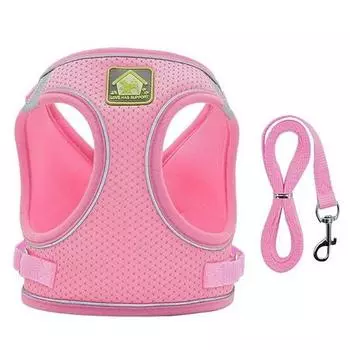 Шлейка для собак MHY + поводок, розовый, 1 комплект