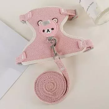 Шлейка для собак Micro, 2 л, поводок с плюшевым мишкой для щенка, поводок для прогулок, розовый