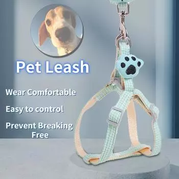 Шлейка для собак с цветочным принтом, не тянется, хлопковая ткань, дышащая, светоотражающая, для маленьких и средних собак, комплект поводков и шлейки, регулируемый, для домашних животных S розовый