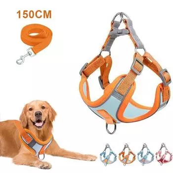 Шлейка для собак с поводком 1,5 м, набор, устойчивый к побегу, регулируемый поводок для домашних животных для маленьких, средних и больших собак, поводок для прогулок на открытом воздухе M