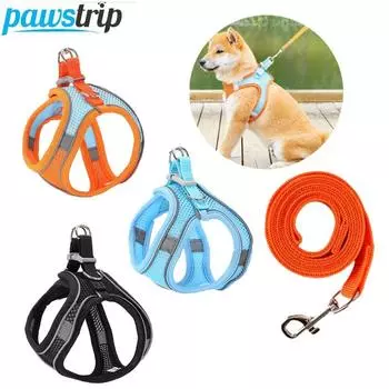 Шлейка для собак с поводком. Светоотражающая дышащая шлейка для улицы. Тяговая веревка для собак и кошек. Прочная регулируемая шлейка для прогулок для маленьких и средних домашних животных. XXXS(0.5KG-1.5KG) чёрный