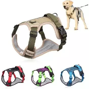 Шлейка для собак среднего размера, жилет для собак без тяги с ручкой, ошейник для маленьких и крупных собак, с регулируемой шеей и S чёрный