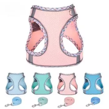 Шлейка для собак Всепогодная сетчатая шлейка с жилетом для маленьких, средних и крупных собак Регулируемая шлейка со светоотражателем XS зелёный