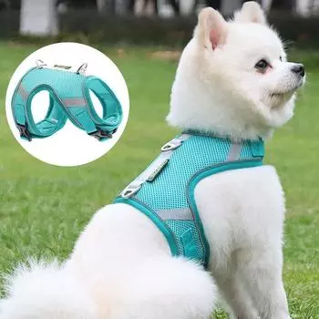 Шлейка для собак Всепогодная сетчатая шлейка с жилетом для маленьких, средних и крупных собак Регулируемая шлейка со светоотражателем S озеро синий
