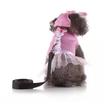 Шлейка для собак в клетку с отражающей отделкой: Дышащий, взрывозащищенный жилет для собак мелких и средних пород с тяговым тросом GXBD02; M чёрный