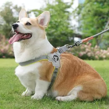 Шлейка для собаки One Q Pet Y-type, ночник с отражением света, M, желтый