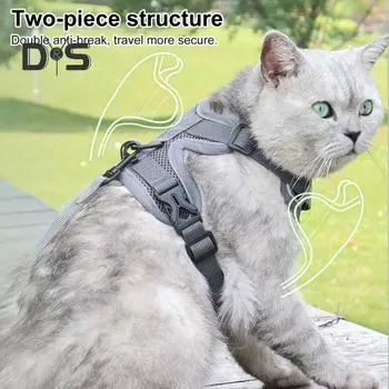 Шлейка и поводок для кошек, куртка со светоотражающими полосками, дышащий регулируемый жилет, поводок для побега, легкий контрольный поводок для кошек L озеро синий