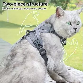 Шлейка и поводок для кошек, куртка со светоотражающими полосками, дышащий регулируемый жилет, поводок для побега, легкий контрольный поводок для кошек L озеро синий