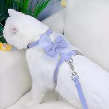 Шлейка и поводок принцессы для собак и кошек, кружевной шлейка с бантом для домашних животных, жилет, аксессуары для кошек, регулируемый прочный ошейник для щенков для прогулок S розовый
