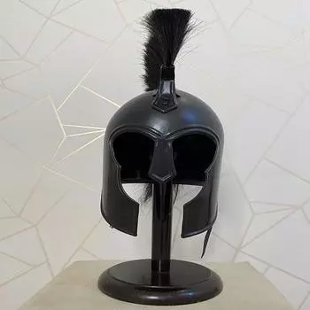 Шлем Ахиллеса Троя Легендарный греческий воин Средневековый рыцарь Доспехи LARP Реконструкция Шлем Доспехи SCA Костюмы Мужчины Черный шлем с черным пером
