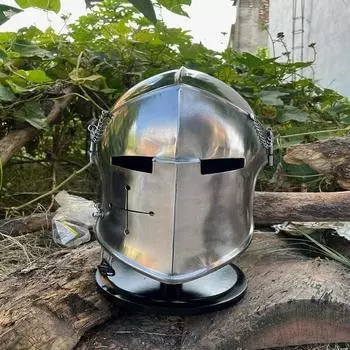 Шлем-барбют рыцарский носимый шлем для ролевых игр, стальной шлем с подкладкой и подбородочным ремнем