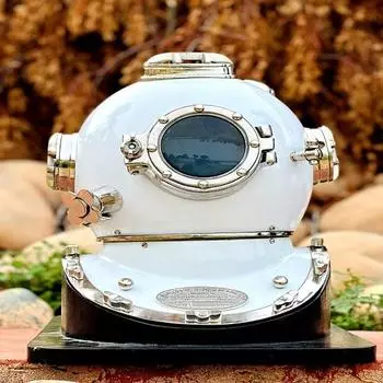 Шлем для подводного плавания Белый водолазный шлем ВМС США Mark V Морской шлем для глубоководного дайвинга Шлем для дайвинга mark V Водолазный шлем с подставкой