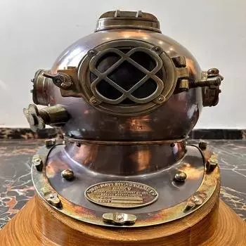Шлем для подводного плавания Commando l Знак ВМС США V Коричневый шлем для дайвинга Шлем для подводного плавания l Морской шлем для глубоководного дайвинга С деревянной подставкой