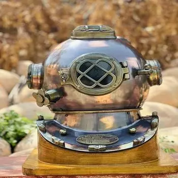 Шлем для подводного плавания коммандос с подставкой Шлем для подводного плавания с аквалангом Шлем ВМС США для дайверов Mark V Морской шлем для глубоководного дайвинга Темно-коричневый шлем для подводного плавания