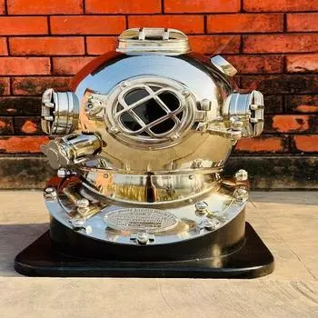 Шлем для подводного плавания ВМС США Mark V divers шлем Глубоководный шлем Хромированный водолазный шлем с деревянной основой Подарочный товар.