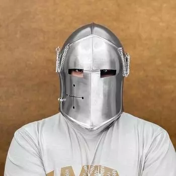 Шлем рыцаря Барбута с забралом, 18 г, стальная средневековая воинская броня для LARP, косплея, Хэллоуина, коллекционный подарочный предмет