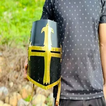 Шлем тамплиера, средневековый шлем крестоносца, черный шлем рыцаря тамплиера с латунным крестом Мейсона, средневековые доспехи, серебряный шлем для косплея