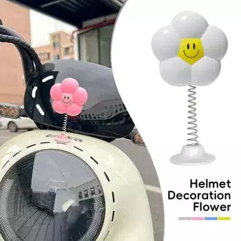 Шлем трясущийся Маленькая улыбка Цветочное украшение Мотоциклетные шлемы для велосипедистов Милый декор в виде цветка солнца Аксессуары для шлема для вождения белый