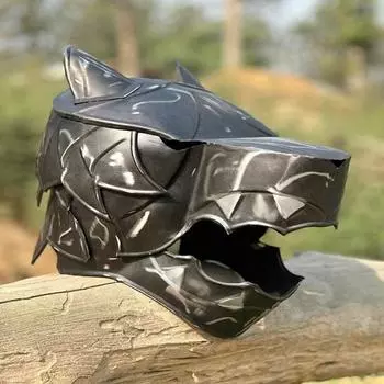 Шлем в виде головы волка с деревянной подставкой, средневековый шлем для костюмов и ролевых игр, домашний декор