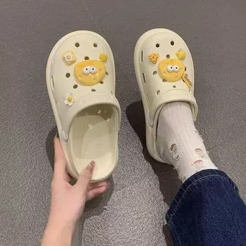 Шлепанцы аниме обувь для женщин 2024 низкий каблук летние сандалии с круглым носком мягкие белые женские тапочки мультфильм высота мюли обувь IB 36