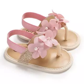 Шлепанцы для маленьких девочек, сандалии на мягкой противоскользящей резиновой подошве, летняя уличная обувь с цветочным узором для малышей, первые ходоки из искусственной кожи для малышей, От 0 до 18 месяцев 2/M