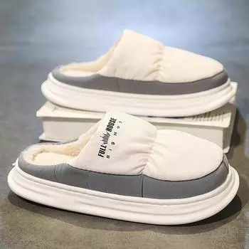 Шлепанцы для мужчин зимние домашние тапочки без застежек на платформе повседневные удобные водонепроницаемые дышащие плоские плюс бархат сохраняют тепло 40-41 синий