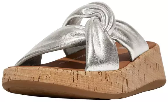 ШЛЕПАНЦЫ FLATFORM см [FITFLOP] F-MODE КОЖА-TWIST (ПРОБКОВАЯ ОБЕРТКА) Сандалии женские, серебристые, 24.0