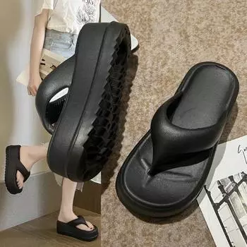 Шлепанцы из ЭВА толщиной 7 см для женщин - черные пляжные тапочки 40-41 (Recommended for Sports Shoe Size 39-40)