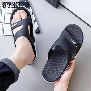 Шлепанцы из ПВХ, летние мужские спортивные тапочки, верхняя одежда, противоскользящие сандалии для ванной комнаты, уличные пляжные модные удобные уличные тапочки 36-37 чёрный