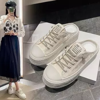 Шлепанцы Jewel Off White женские тапочки и сандалии резиновые лето 2024 года туфли на каблуке до 5 см кристаллы горный хрусталь ПВХ 35