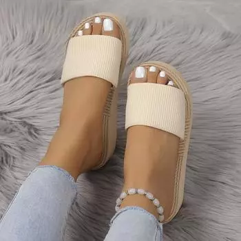 Шлепанцы, модная верхняя одежда, женские шлепанцы с имитацией шпагата, сандалии, модные летние тапочки на толстой подошве 36 бежевый
