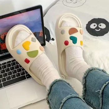 Шлепанцы Мягкие Туфли Многоцветные Летние 2024 Kawaii Женские Тапочки и Сандалии Для Женщин Круглый Носок Милые Распродажа Для Ванной Комнаты BYI 36