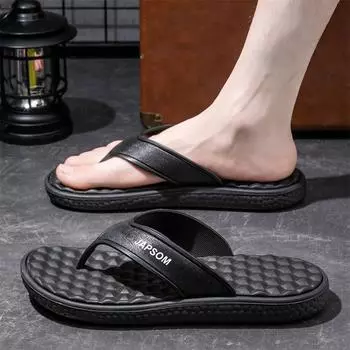 Шлепанцы мужские летние 2025 года нескользящие и дезодорирующие массажные сандалии мужские спортивные с мягкой подошвой пляжные тапочки 39 чёрный