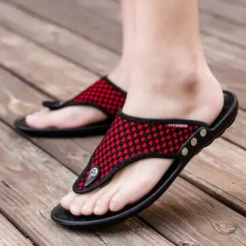 Шлепанцы мужские летние тапочки пляжные сандалии повседневная обувь черные нескользящие туфли мужские шлепанцы 44 красный