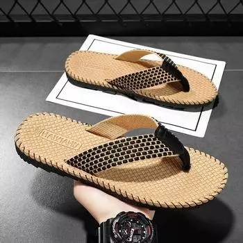 Шлепанцы мужские модные верхняя одежда лето новые повседневные износостойкие мягкие подошвы нескользящие зажимы для ног пляжные персонализированные трендовые тапочки 39 чёрный