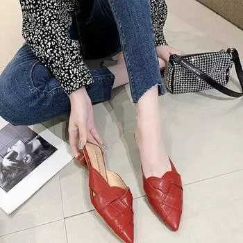 Шлепанцы на каблуке с острым носком женские тапочки и сандалии женские дизайнерская обувь класса люкс оптом оптом но дешево летняя распродажа обувь 34