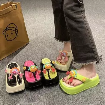 Шлепанцы на платформе, женские уличные пляжные шлепанцы, женские нескользящие сандалии на танкетке, милые шлепанцы, Zapatos De Mujer 39