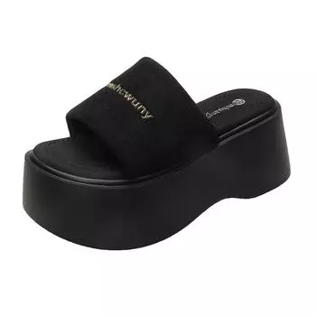 Шлепанцы на толстой подошве с увеличением высоты женские летние новинки трендовые повседневные женские шлепанцы на одной перемычке 34 маленький размер маленькая обувь 34