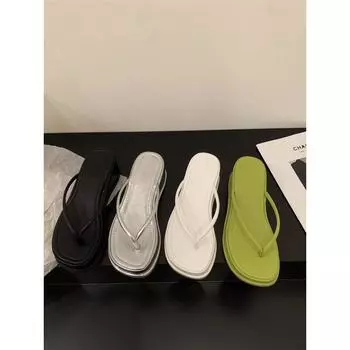 Шлепанцы на толстой подошве с застежкой-липучкой, новинка 2025 года, летняя верхняя одежда, праздничные босоножки на танкетке 35 чёрный