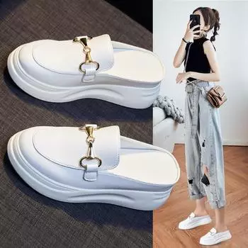 Шлепанцы-полуботинки на толстой подошве, кожаные повседневные сандалии, мокасины 34 белый