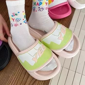 Шлепанцы розовые женские тапочки комнатная обувь для женщин 2024 летние домашние сандалии для подростков домашний низкий каблук мягкий F нескользящий новый стиль BI 36