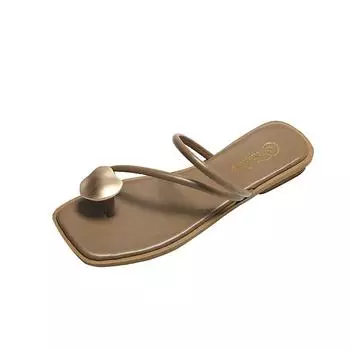 Шлепанцы с клипсой на носке женские новые повседневные пляжные шлепанцы с квадратным носком женские повседневные сандалии на плоской подошве Pantuflas De Mujer 35