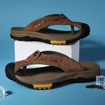 Шлепанцы с золотым саженцем, мужские тапочки из натуральной кожи, пляжная обувь в стиле ретро, дышащие летние мужские шлепанцы, классическая повседневная обувь 38 хаки