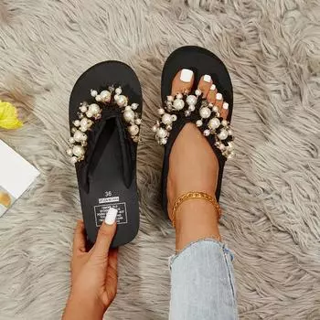 Шлепанцы женские нескользящие сандалии на каблуке тапочки для отдыха на море пляж 35 красный