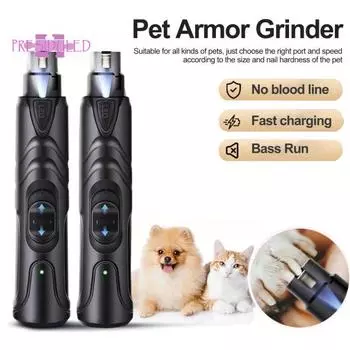 Шлифмашинка для ногтей для домашних животных, тихая, мощная, с регулируемой скоростью, электрический триммер для ногтей со светодиодной подсветкой — для всех домашних животных чёрный
