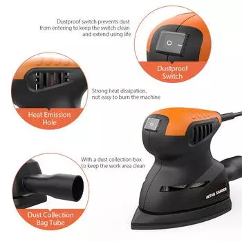 Шлифовальная машина для деталей мыши 1350ORPM, шлифовальная машина для полировки стен, шлифовальная машина с 16 шт. наждачной бумаги, пыли разноцветный