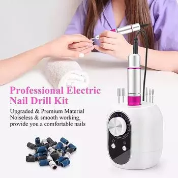 Шлифовка лака для ногтей 35000 об/мин, сильный электрический маникюрный фрезерный набор, дрель для ногтей, насадки для ногтей, высокоскоростной инструмент для гель-лака, набор для ногтей чёрный